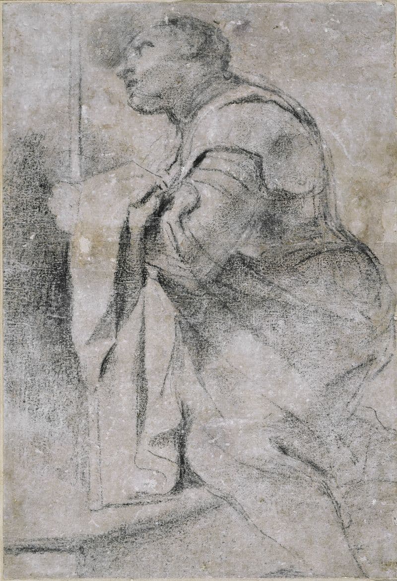 Guercino, Klęczący Święty Wilhelm z Akwitanii w zbroi (1620), technika, 405 x 278 mm, Pinacoteca Civica, Cento