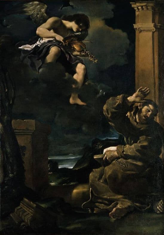 Guercino, 1591–1666, Święty Franciszek słuchający muzyki anielskiej, ok. 1620, olej na płótnie, 113,5 x 79,5 cm