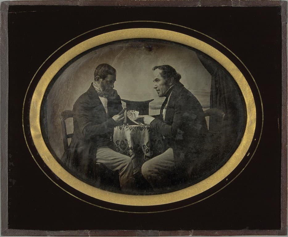 Portret dwóch mężczyzn grających w karty, fotograf nieznany, ok. 1845-ok. 1850