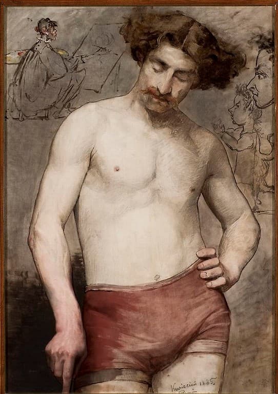 Anna Bilińska-Bohdanowiczowa, Półakt męski - studium, 1885, olej, gwasz, płótno.