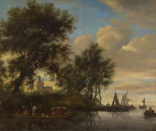 Salomon van Ruysdael, Pejzaż z przeprawą na rzece, 1649
