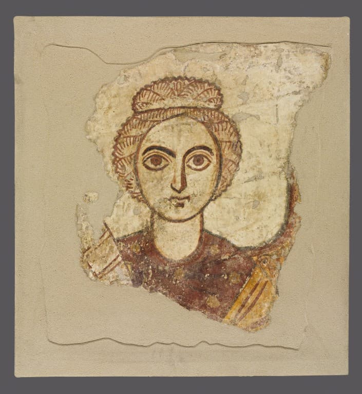 Malowidło ścienne - Archanioł Michał (fragment postaci), tynk na temperze IX w. n.e.