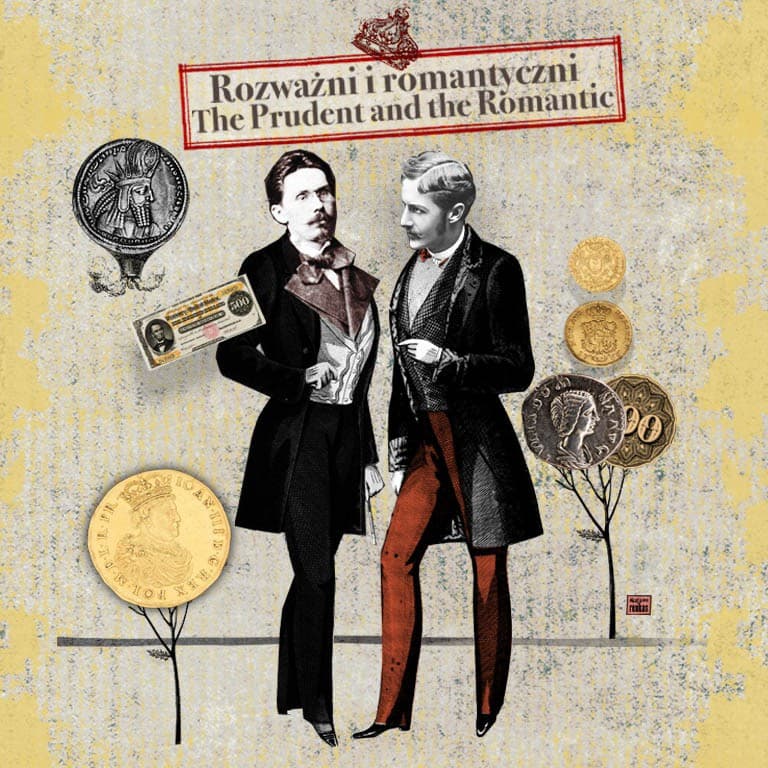 Grafika promująca wystawę „Rozważni i romantyczni”. Projekt graficzny: Kaja Renkas