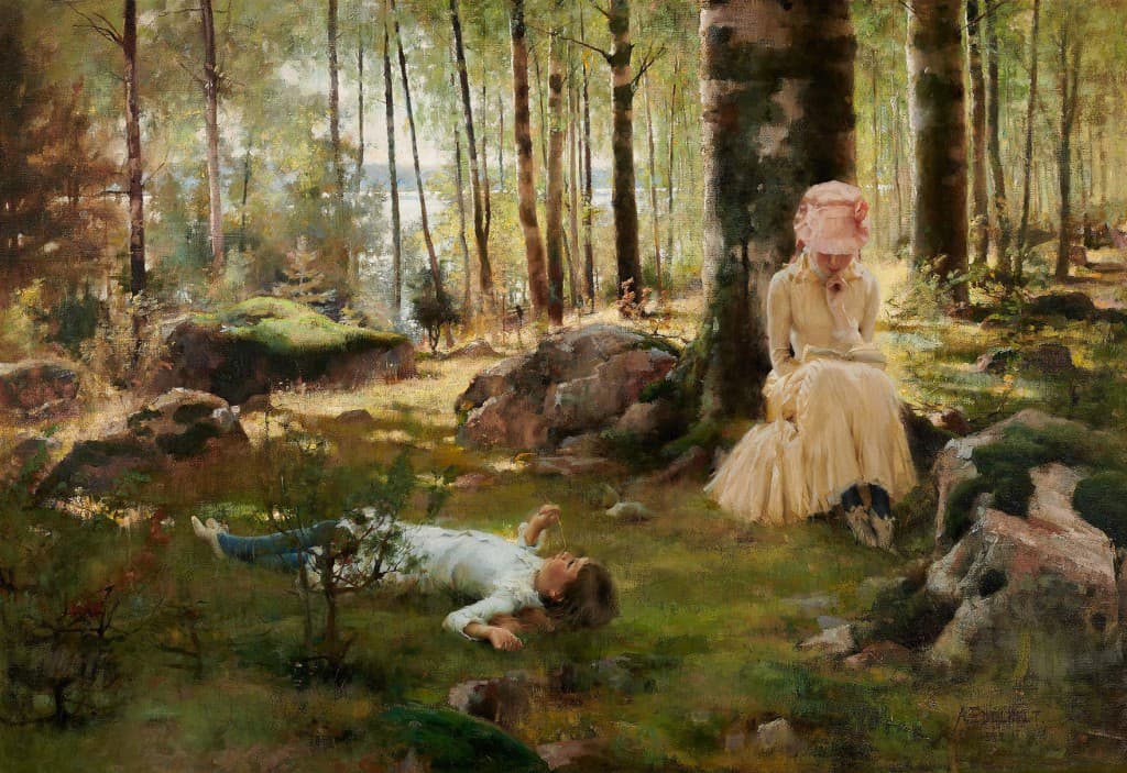 Albert Edelfelt, Dzieci w lesie brzozowym nad fiordem Haikko, 1882, depozyt MKiDN