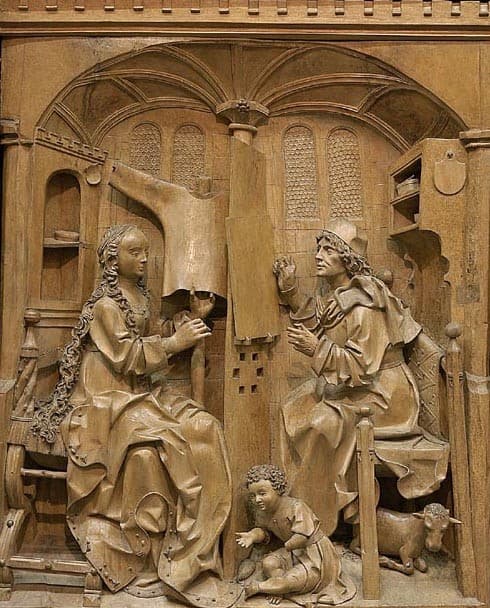 Jakub Beinhart, Św. Łukasz malujący wizerunek Madonny - płaskorzeźba, 1506 (1496?).