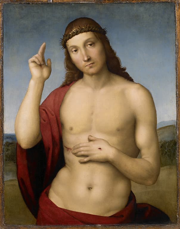 Rafael Sanzio, <i>Chrystus błogosławiący</i>, ok. 1505-1506, olej, deska, Pinacoteca Tosio Martinengo, Brescia
